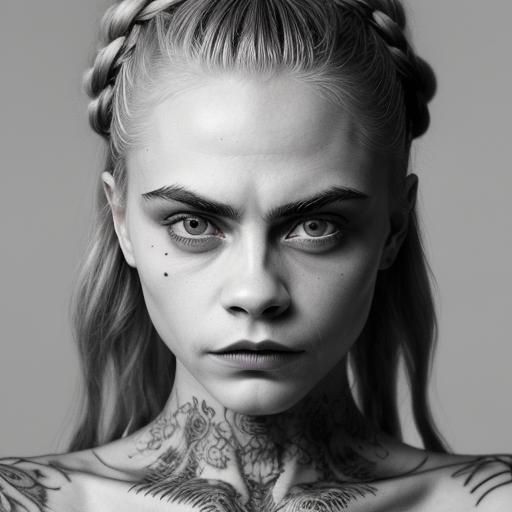 Monochromatic Tattooed Woman in Digital Illustration