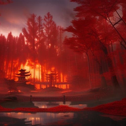 Red Japanese Training Facility in Fantasy Art Style