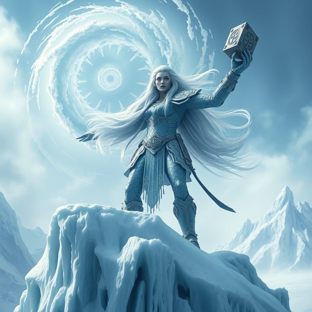 Ice Giantess Summons a Vortex of Snow