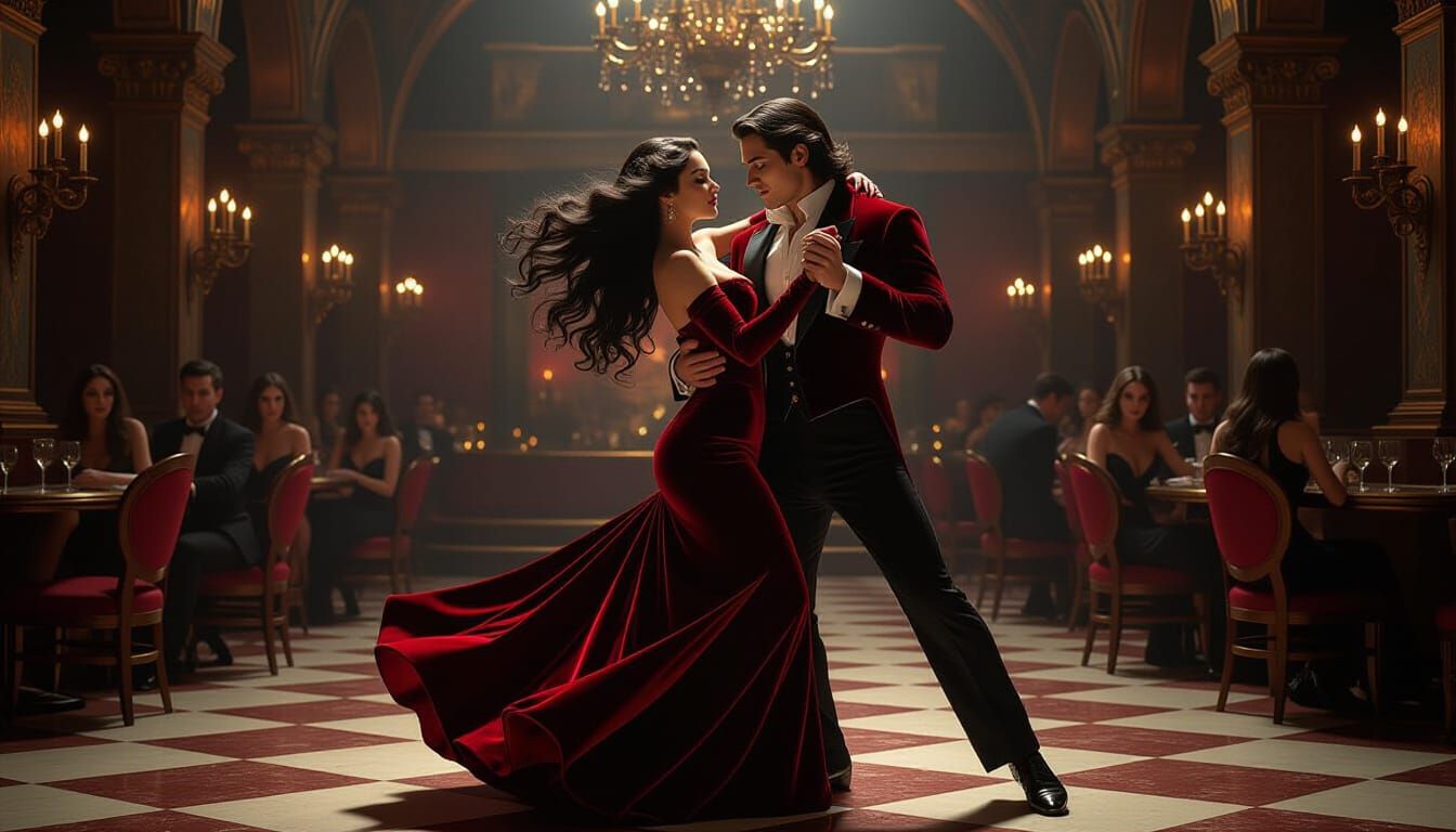 Vampire Woman Dances With Man in Renaissance Style Club