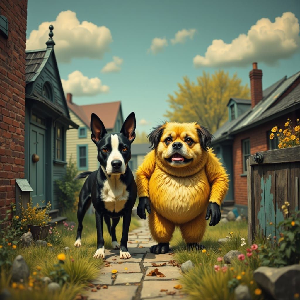 Two Adorable Dogs Explore a Suburban Backyard