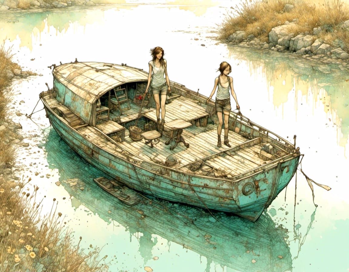 Hybrid Bike-Boat Concept Art in Pencil Sketch Style