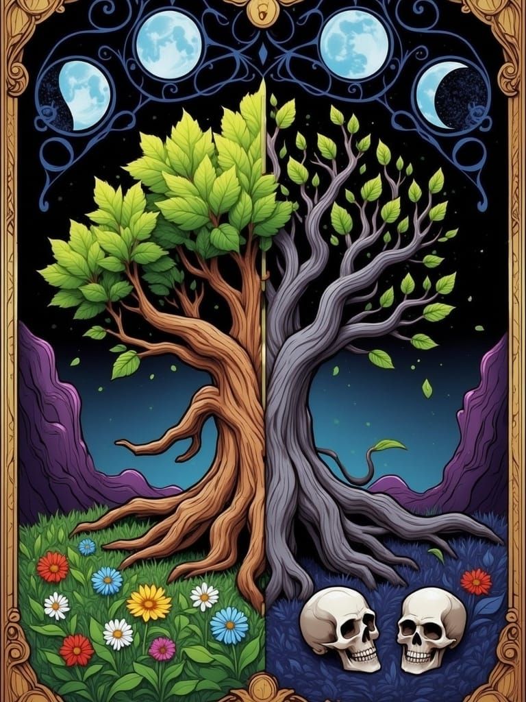 Life and Death Tarot Card Design in Comic Style