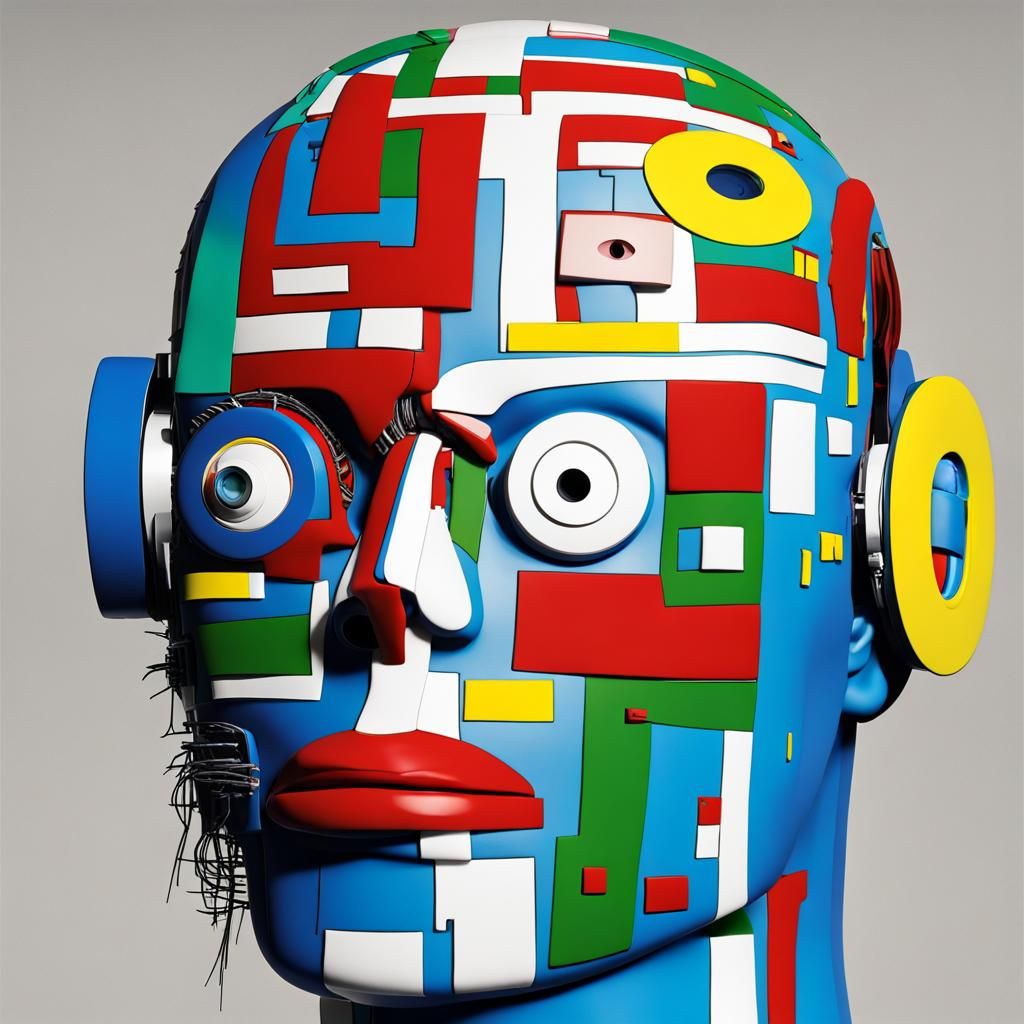 Cyborg Robot Head Dissection in Basquiat Style