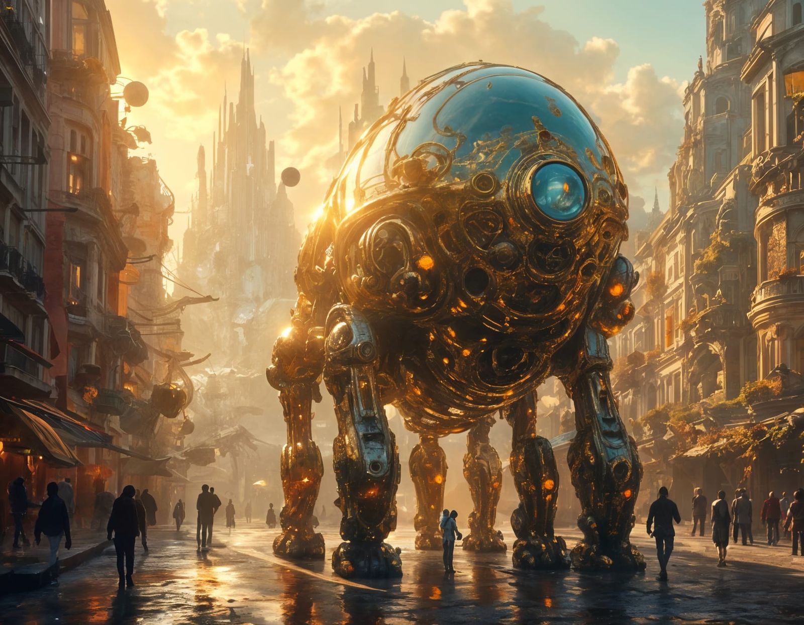 Futuristic Alien Android in Rococo Sci-Fi City