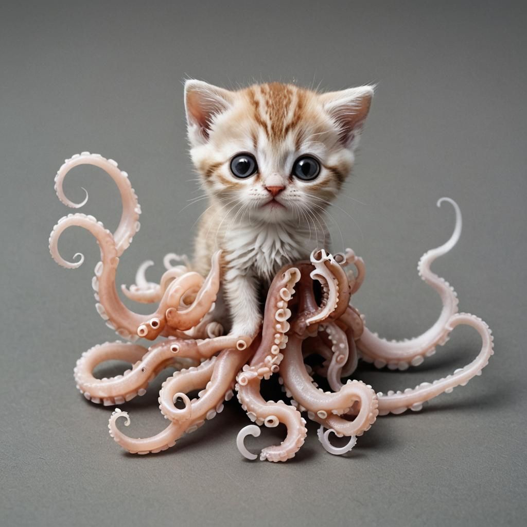 Kitten Playing with Squid Tentacle