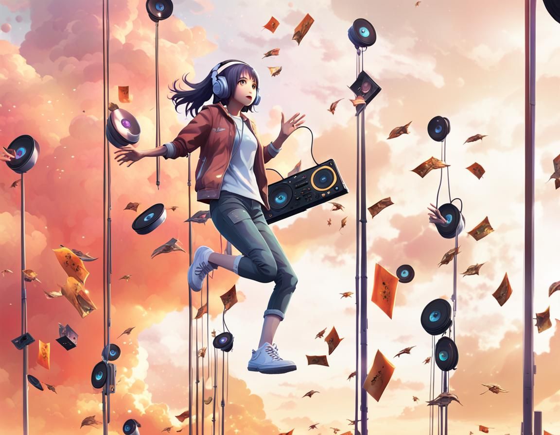 Anime Girl Mixes Vinyls in Surreal Radio Station