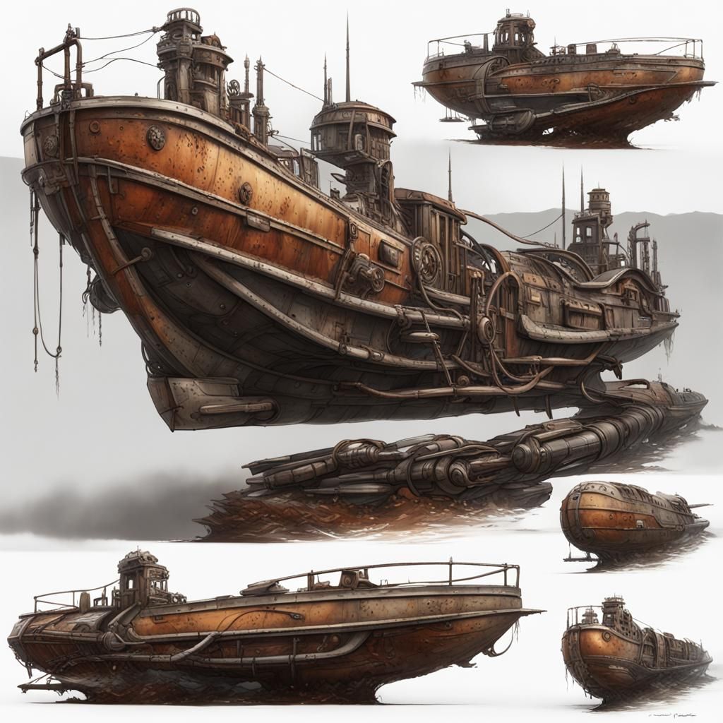 Post-Apocalyptic Dieselpunk Raider Boat Concept Art