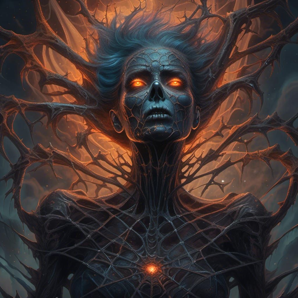 Angry Ghoul Portrait with Spider Web Tattoos