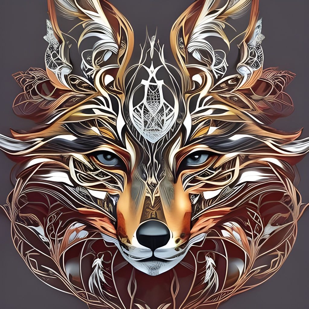 Intricate Fox Portrait with Metallic Reflections