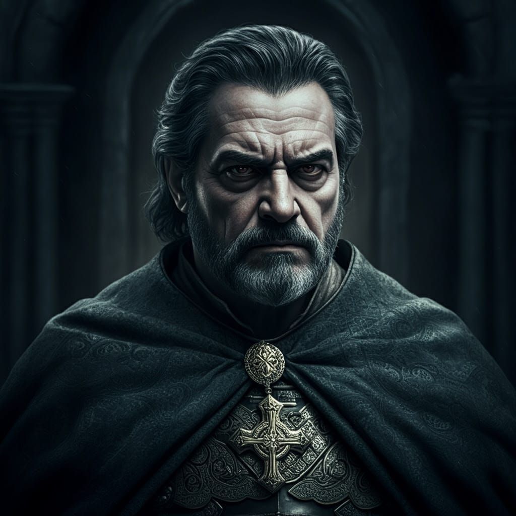 Imposing Byzantine Vampire Portrait in Cinematic Style