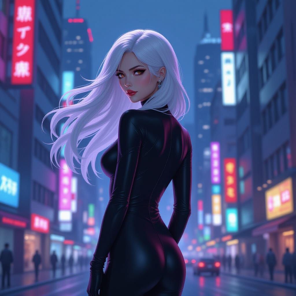 Anime Woman in Futuristic Metropolis: Matte Painting