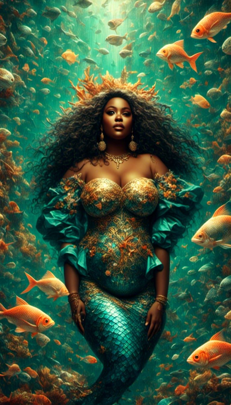 Plus Size Mermaid in Mosaic Beauty Style