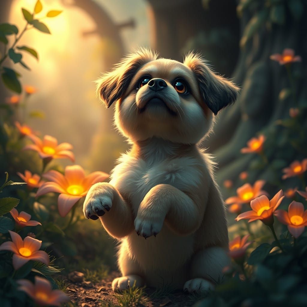 Enchanted Canine Gaze in Whimsical Wonderland