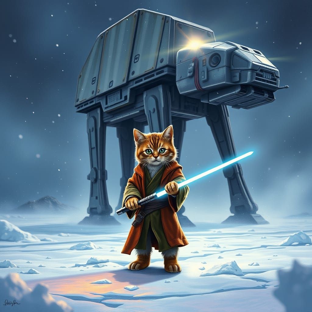 Feline Luke Skywalker Defies AT-AT on Hoth in Gritty, Weathe...