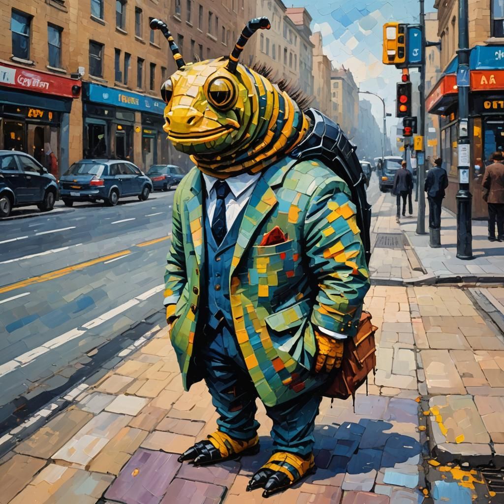 Caterpillar in Suit: Expressionist Impasto Painting