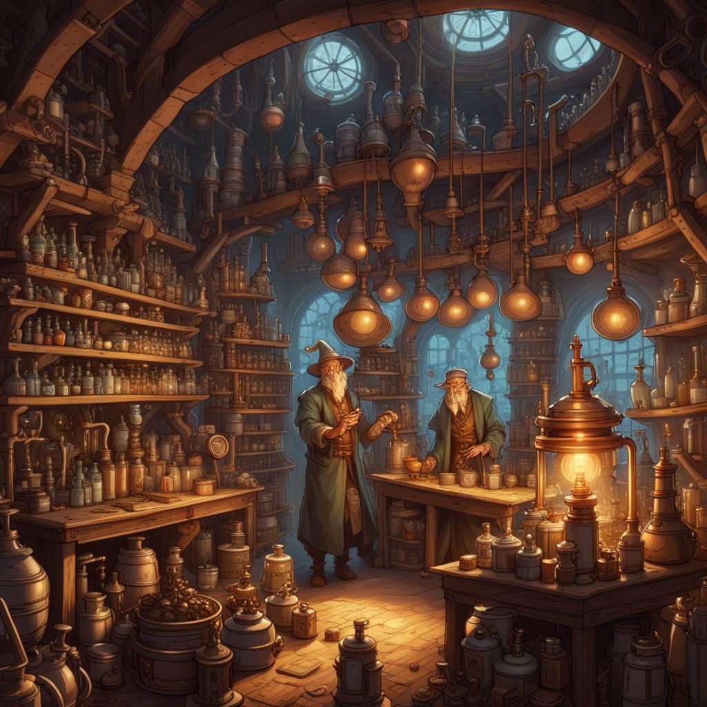 Fantastical Wizard's Laboratory with Steampunk Telescope