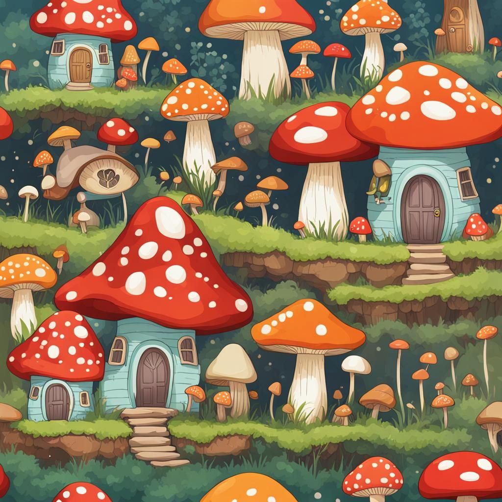 Enchanting Mushroom Houses in a Whimsical Forest