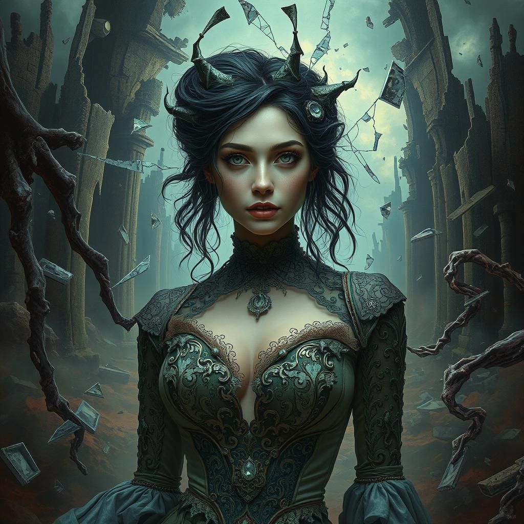 Woman in Fractured Landscape, Greg Rutkowski Style