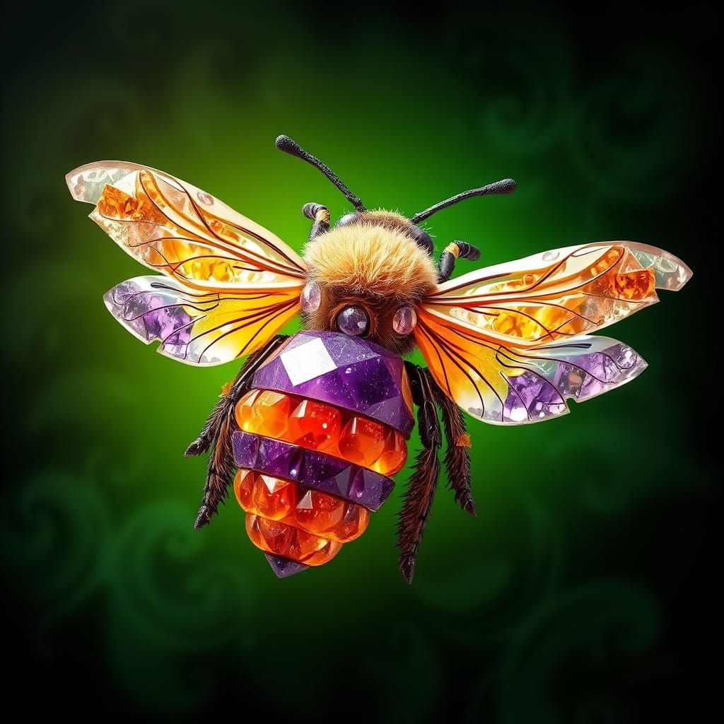 Crystal Bee Radiates Earthy Energy in Vibrant Chakra Colors