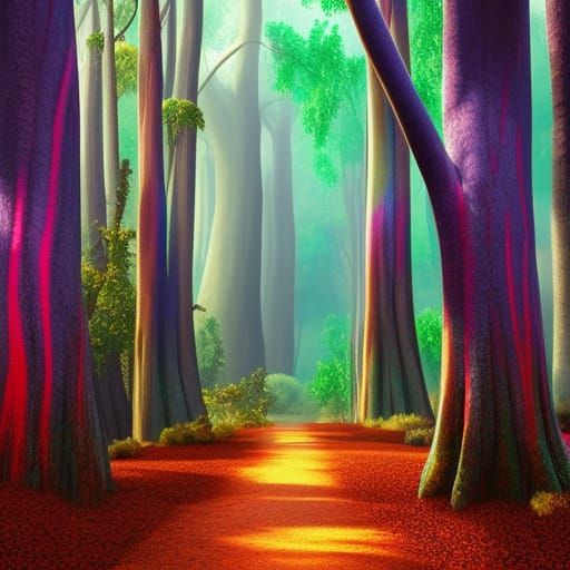 Rainbow Eucalyptus Tree in Detailed Fantasy Art