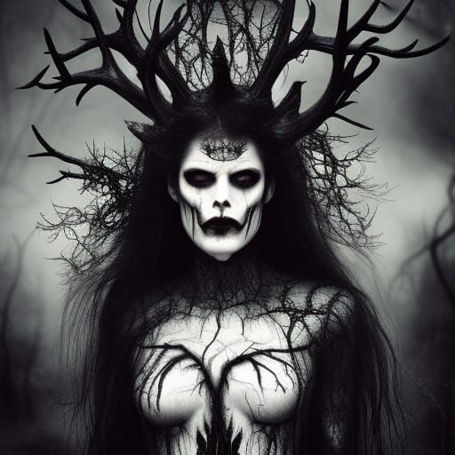 Enraged Vampire with Antlers in Gothic Horror Style