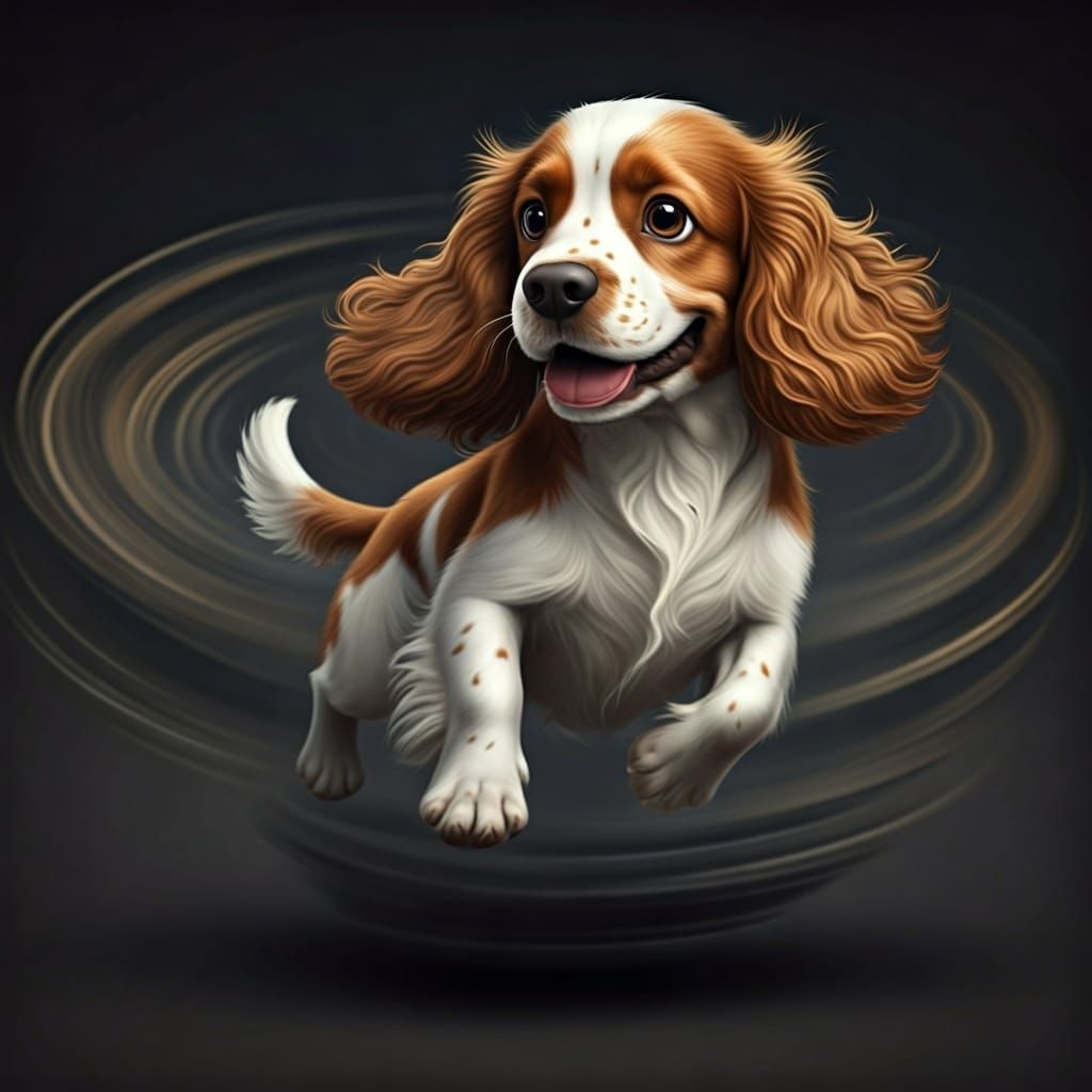 Excited Spaniel Spins Ready for Walk
