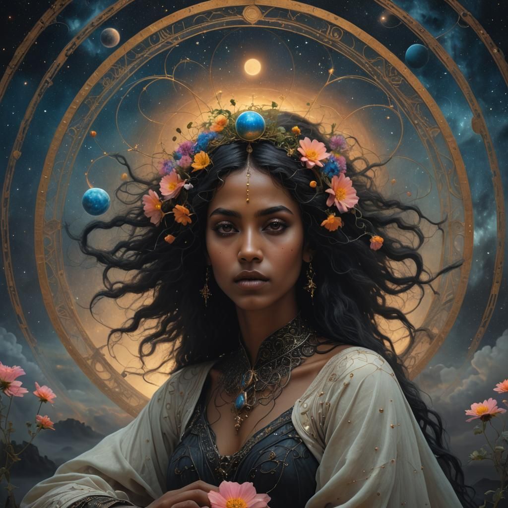 Ethereal Zodiac Scene with Moroccan Woman