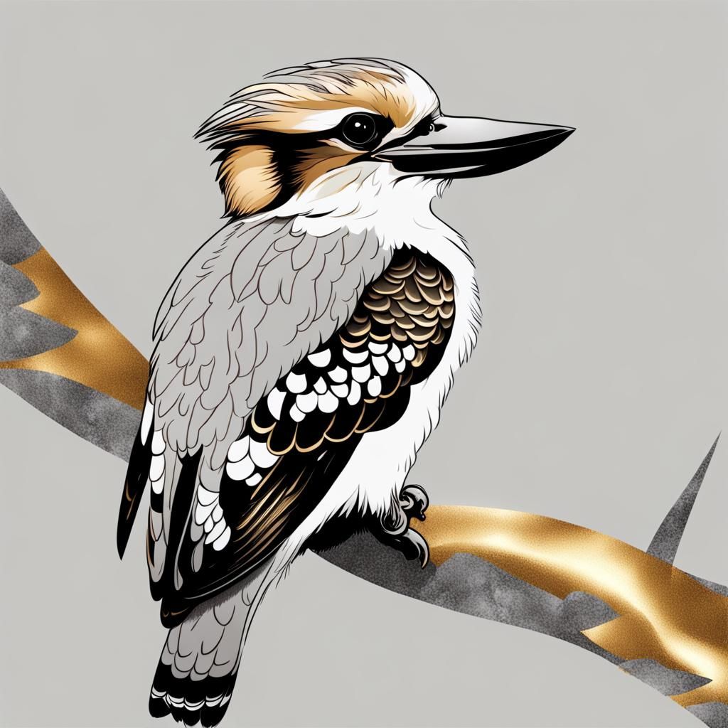 Kookaburra in Gold Outline on Marble