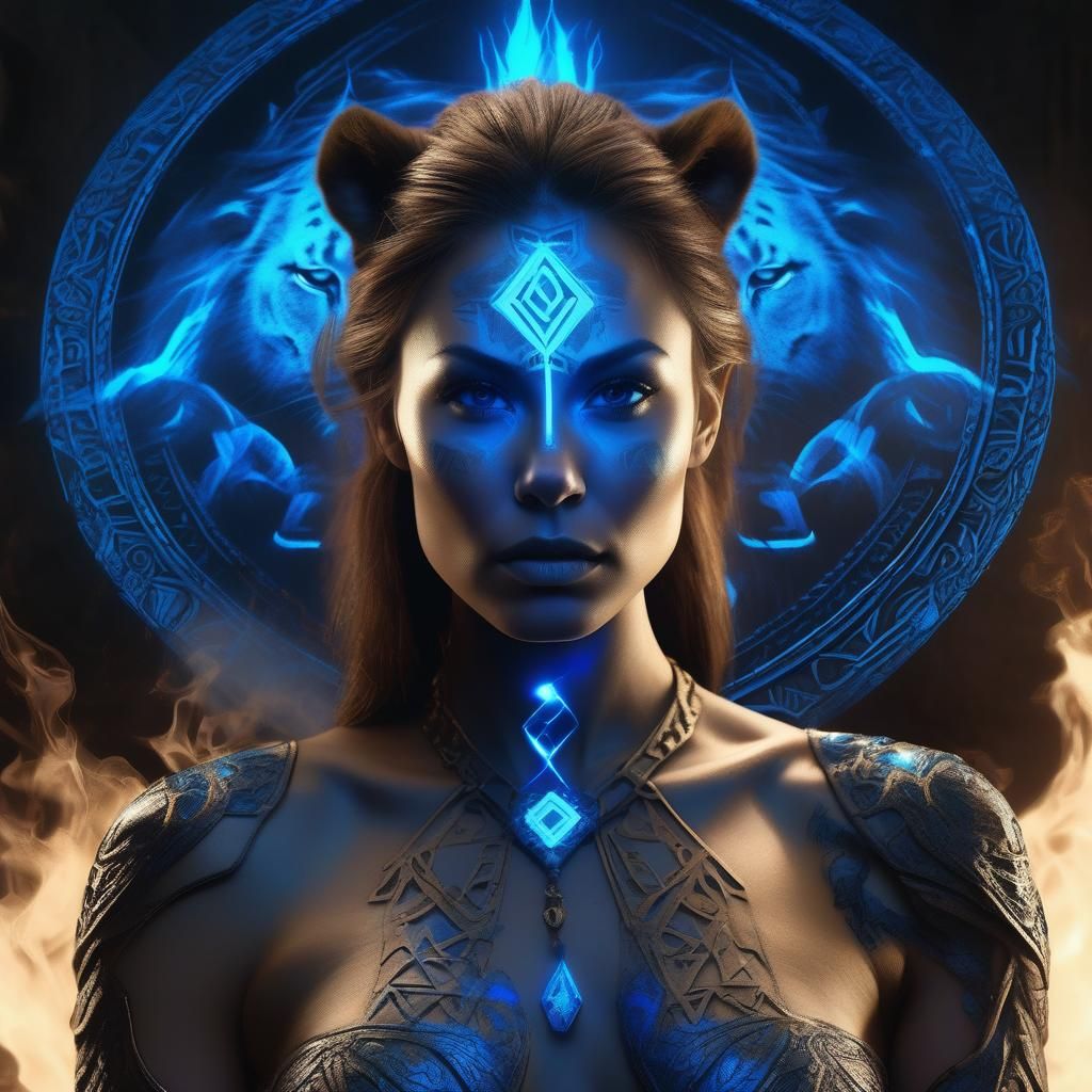Warrior Woman with Lioness in Dark Fantasy Style