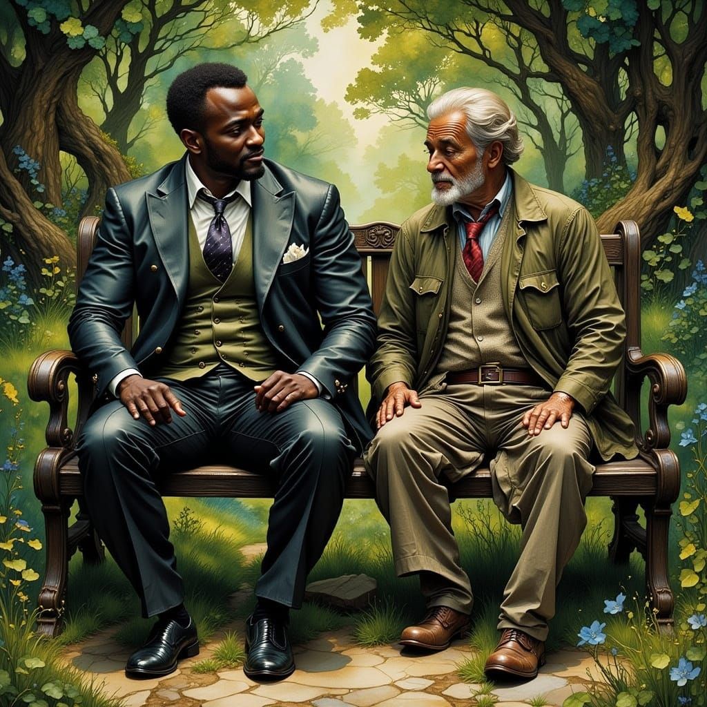 Park Bench Encounter: Black Gentleman & Disheveled Man, Wrig...