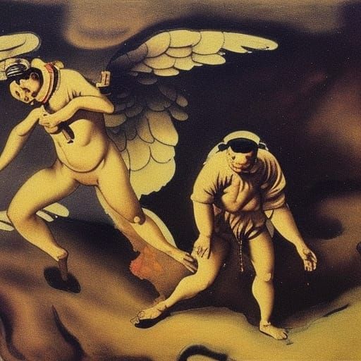 Melancholic Angel in Flight: Expressionist Oil Painting