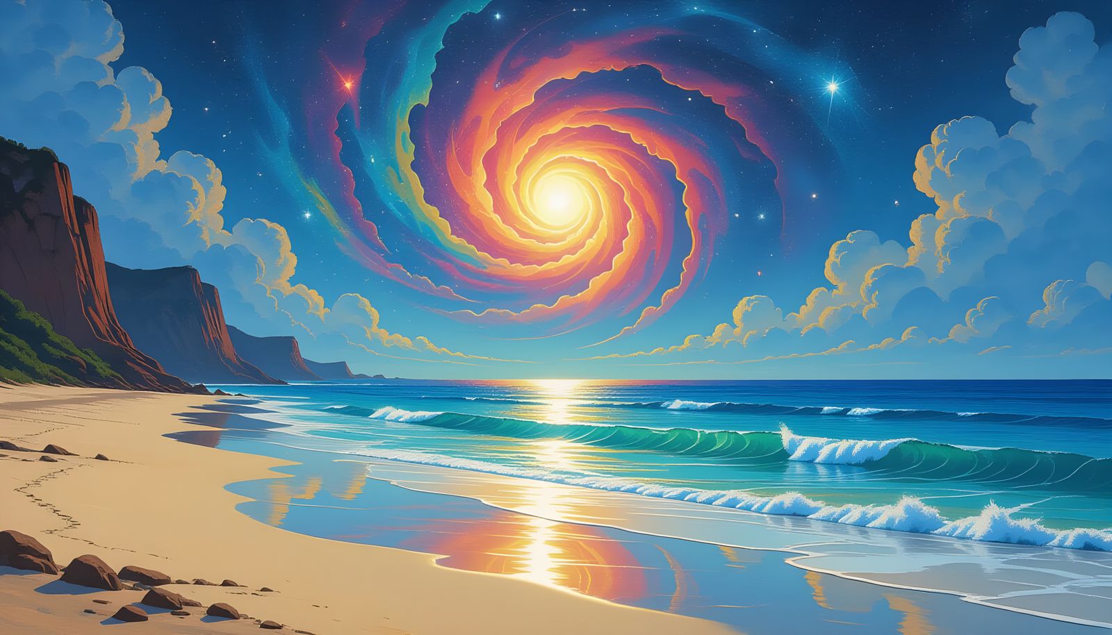 Chrome Ocean Reflecting Cosmic Nightmare, Dreamlike Oil Pain...