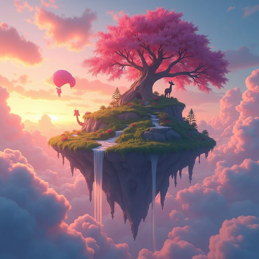 Fantastical Floating Island at Sunset: Fantasy Concept Art
