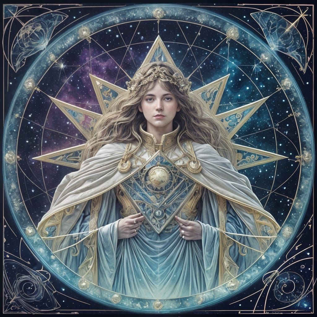 Celestial Cartographer in a Nebula, Art Nouveau Style