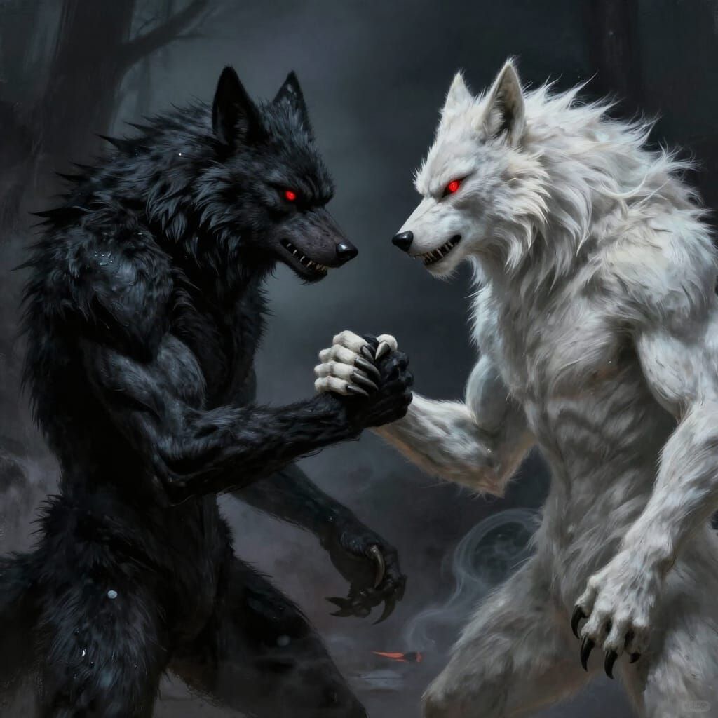 Werewolf Handshake in Dark Fantasy Concept Art Style