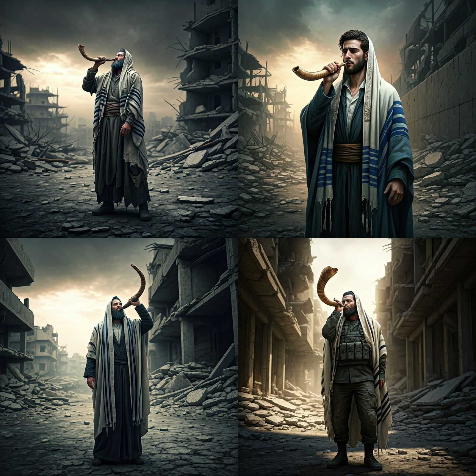 Epic 3D Rendering of Shofar Blower in Gaza Ruins