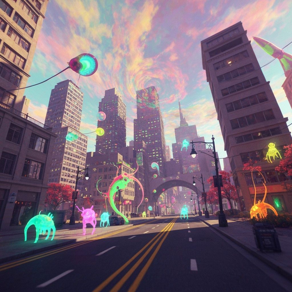 Surreal Dreamscape Cityscape in Vibrant Digital Art
