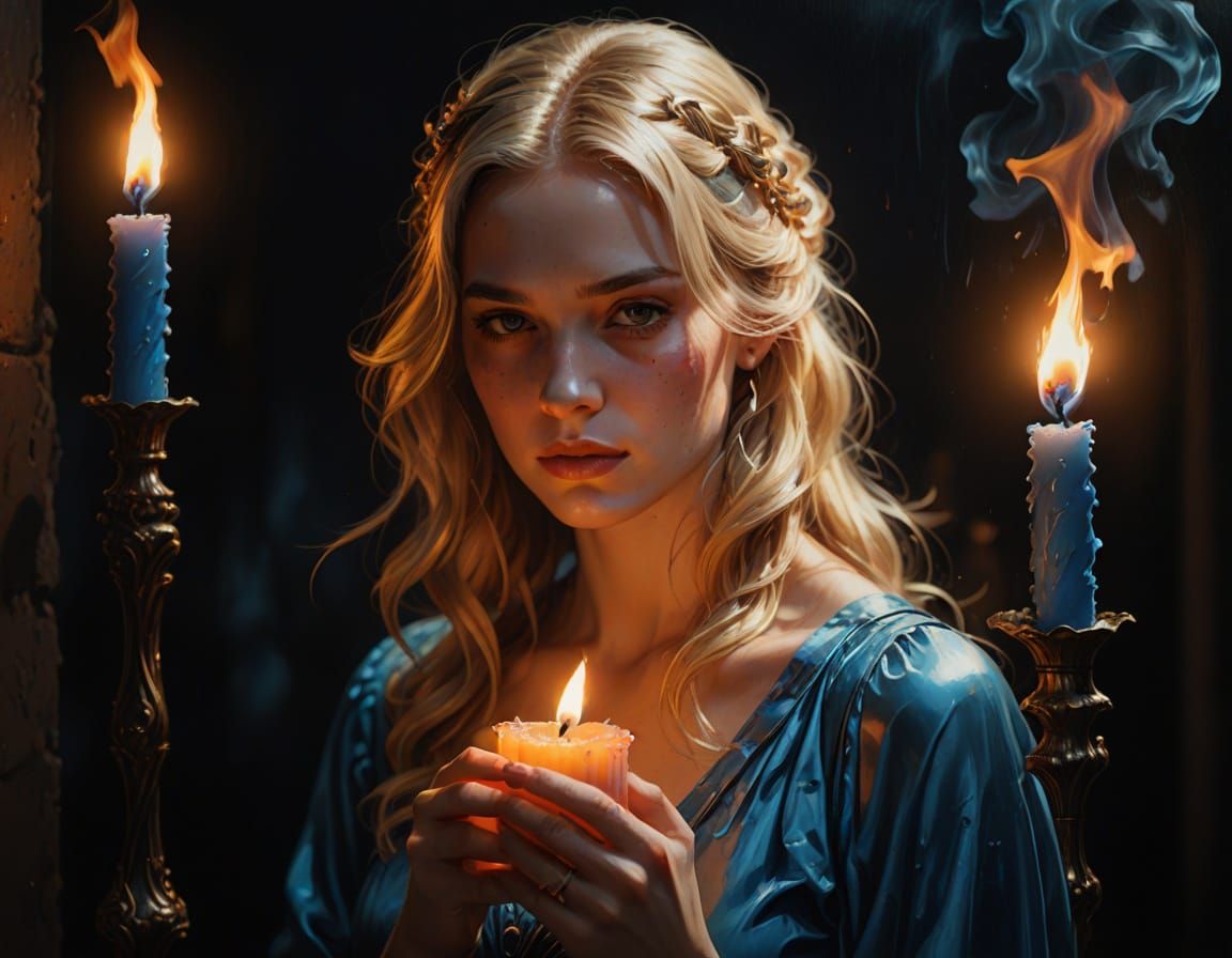 Candlelit Portrait of Woman in Darkness