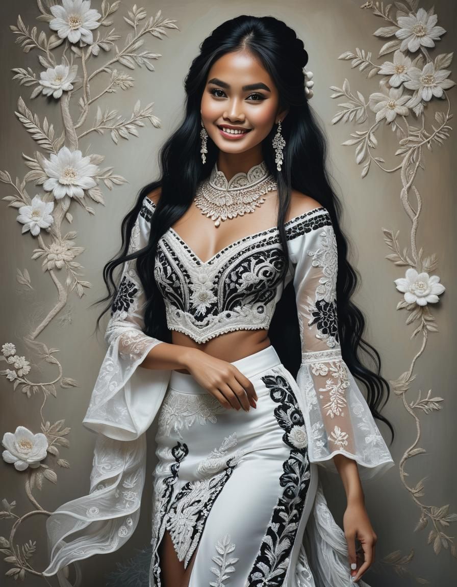 Stunning Filipina Woman in Embroidered Gown
