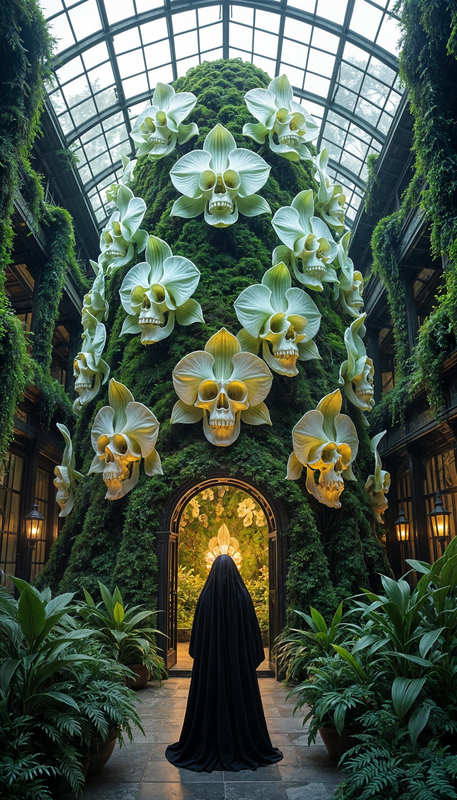 Bioluminescent Skull-Orchid Conservatory: Botanical Horror