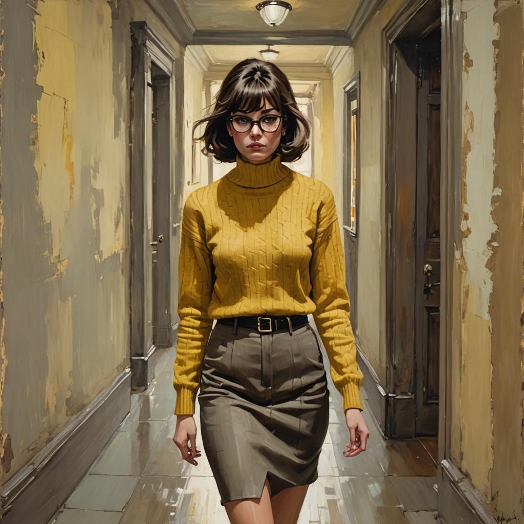 Young Woman in Spooky Mansion, Impressionistic Painting