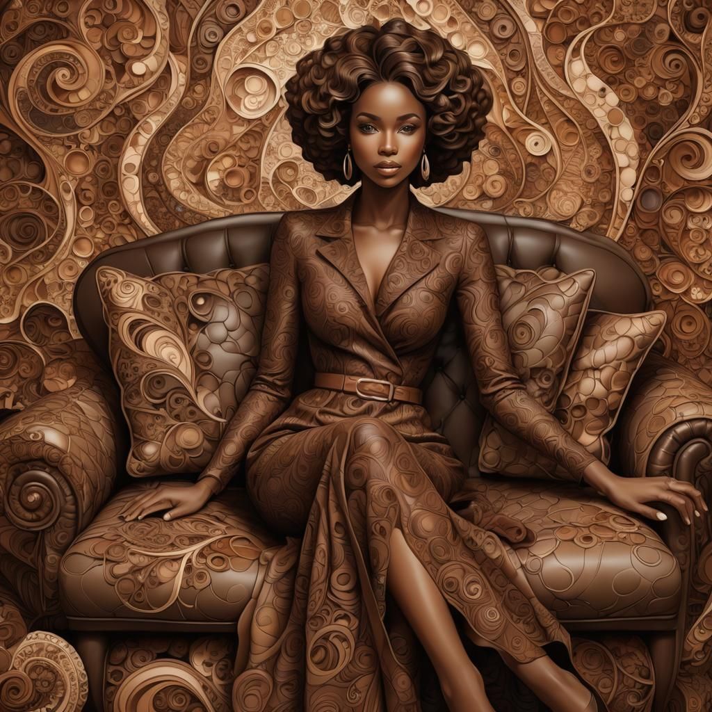 Chocolate Woman with Labrador, Abstract 3D Shading