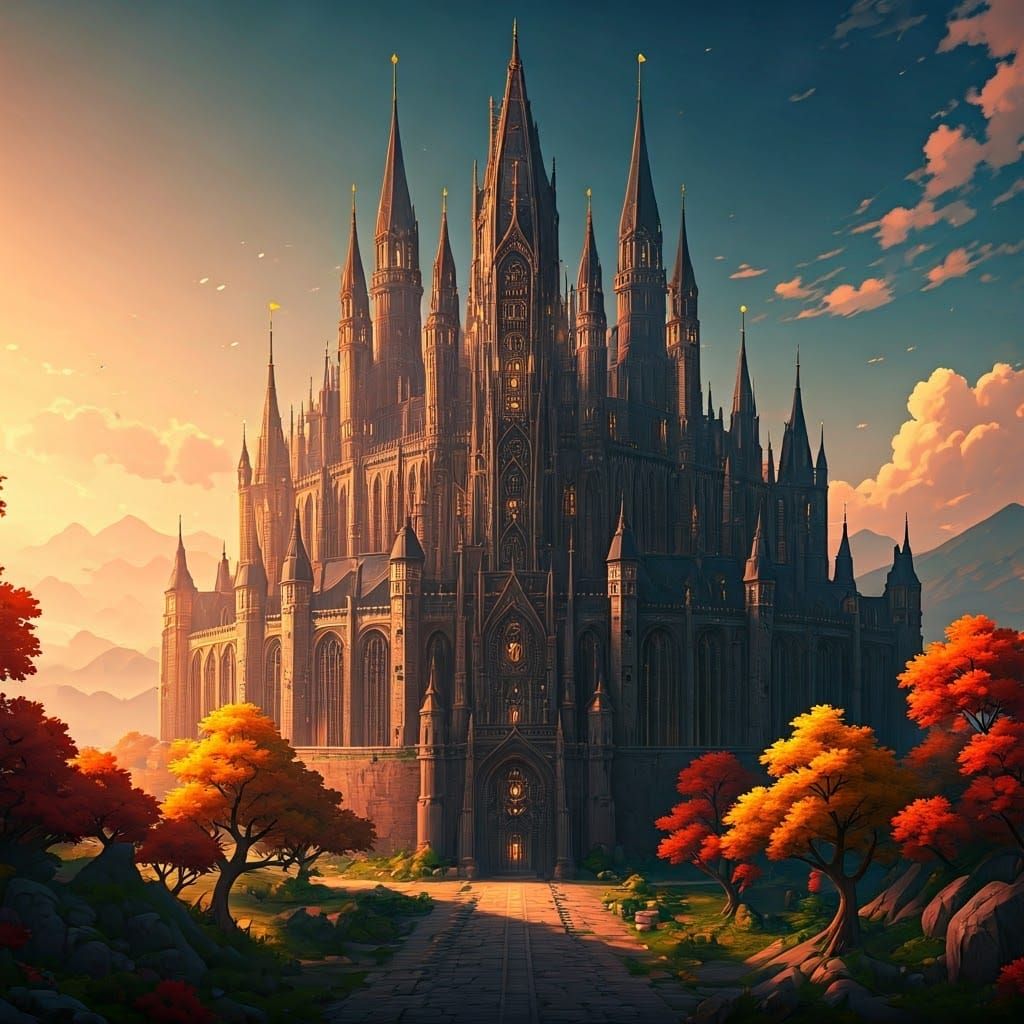 Majestic Medieval Castle in a Vibrant Fantasy World