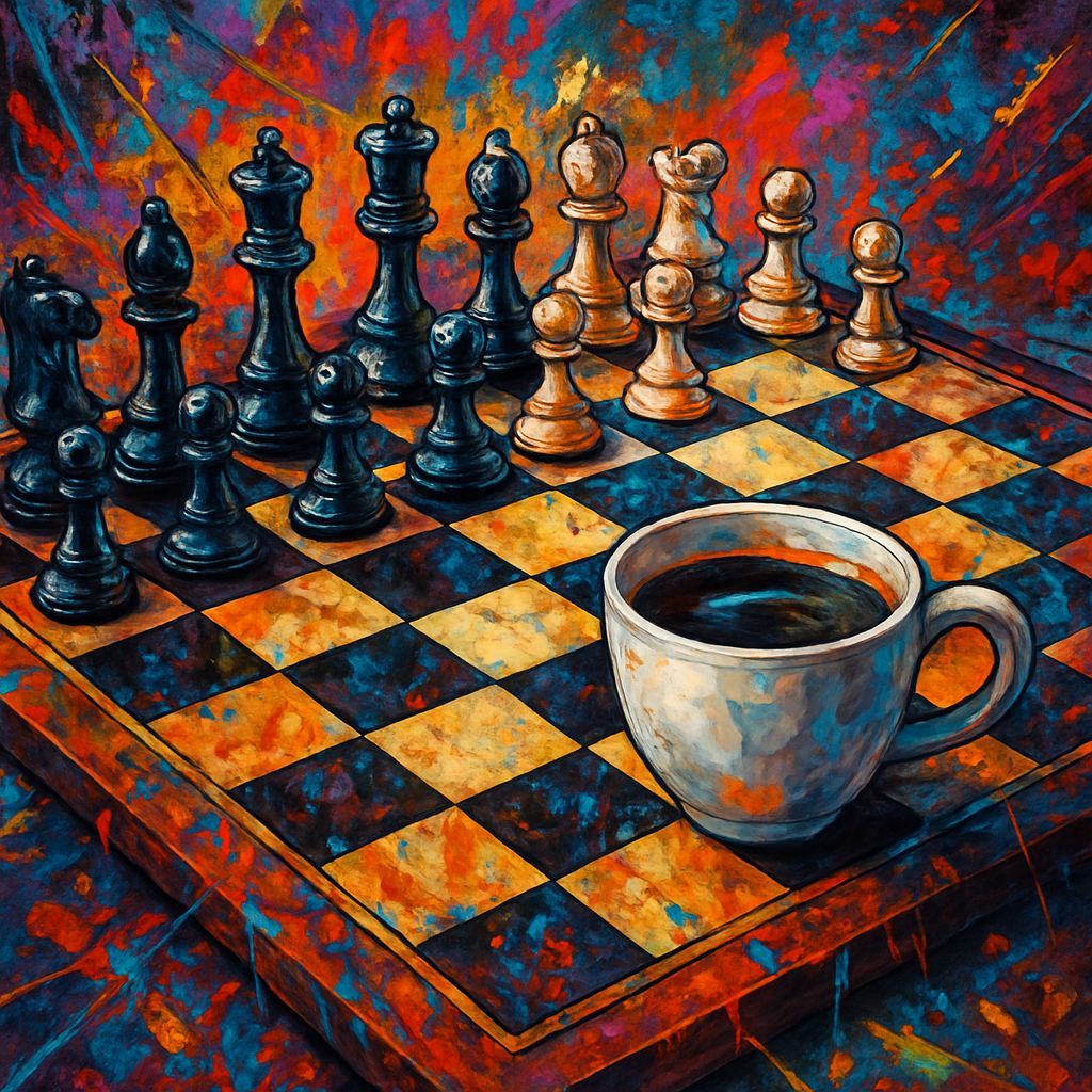 Realistic Chess Board Scene in Vibrant Graffiti Style