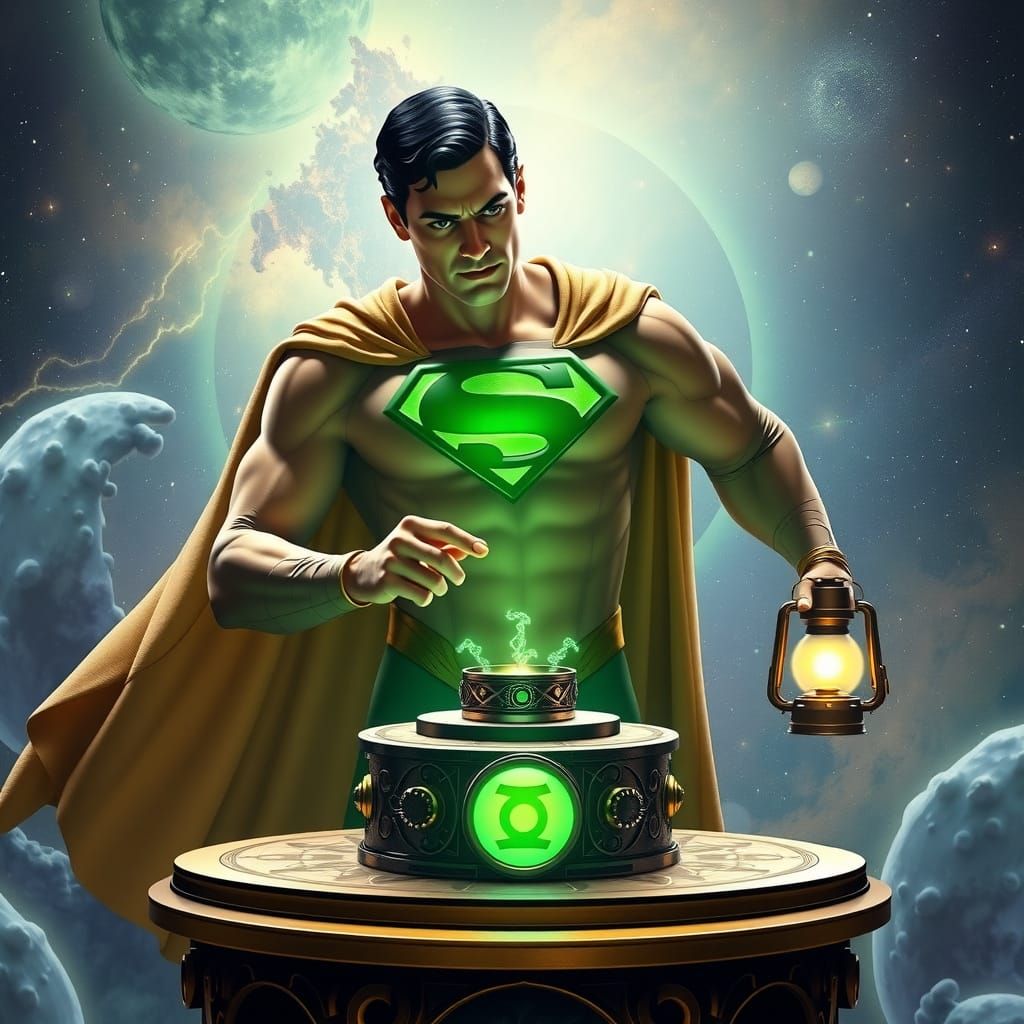Hercules Superman Finds Green Lantern Ring in Cosmic Space