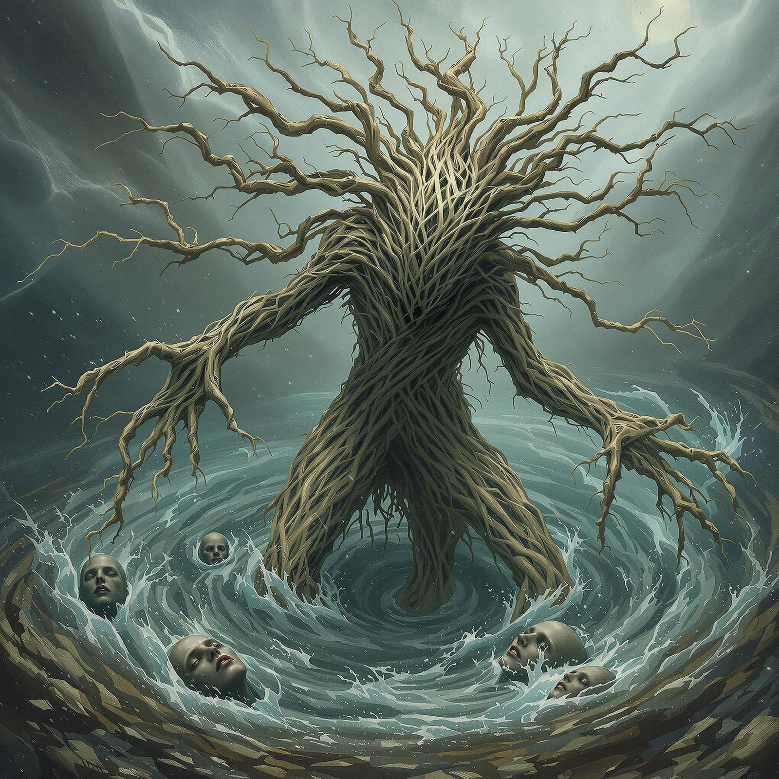 Surreal River Deity of Driftwood and Bark