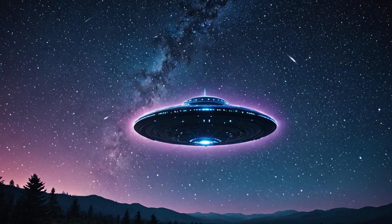 UFO Soaring in Starry Night Sky: Cinematic Still