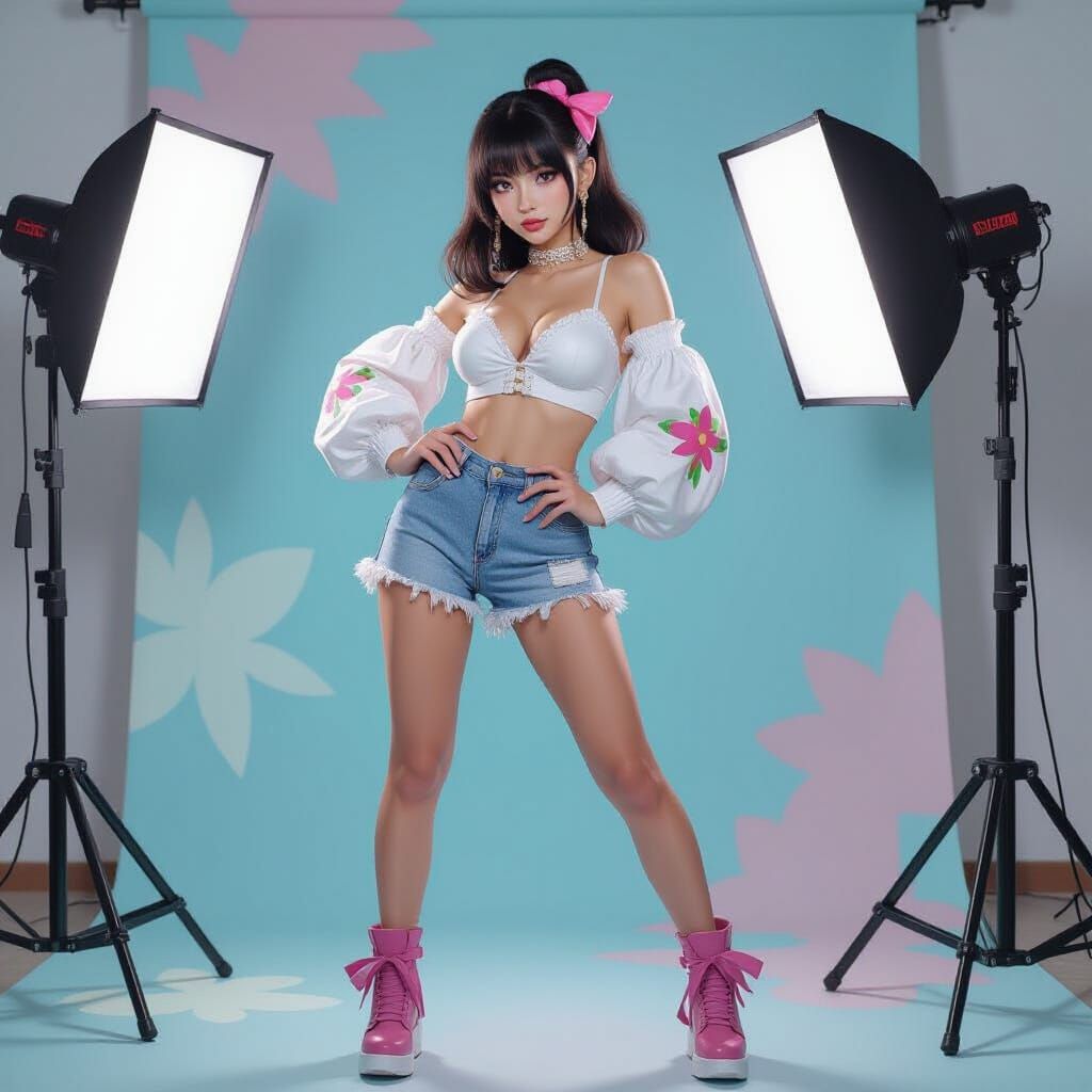 Stylish Anime Woman Posing in Photography Studio