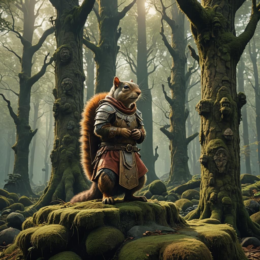 Armored Squirrel Monk in Mystical Forest